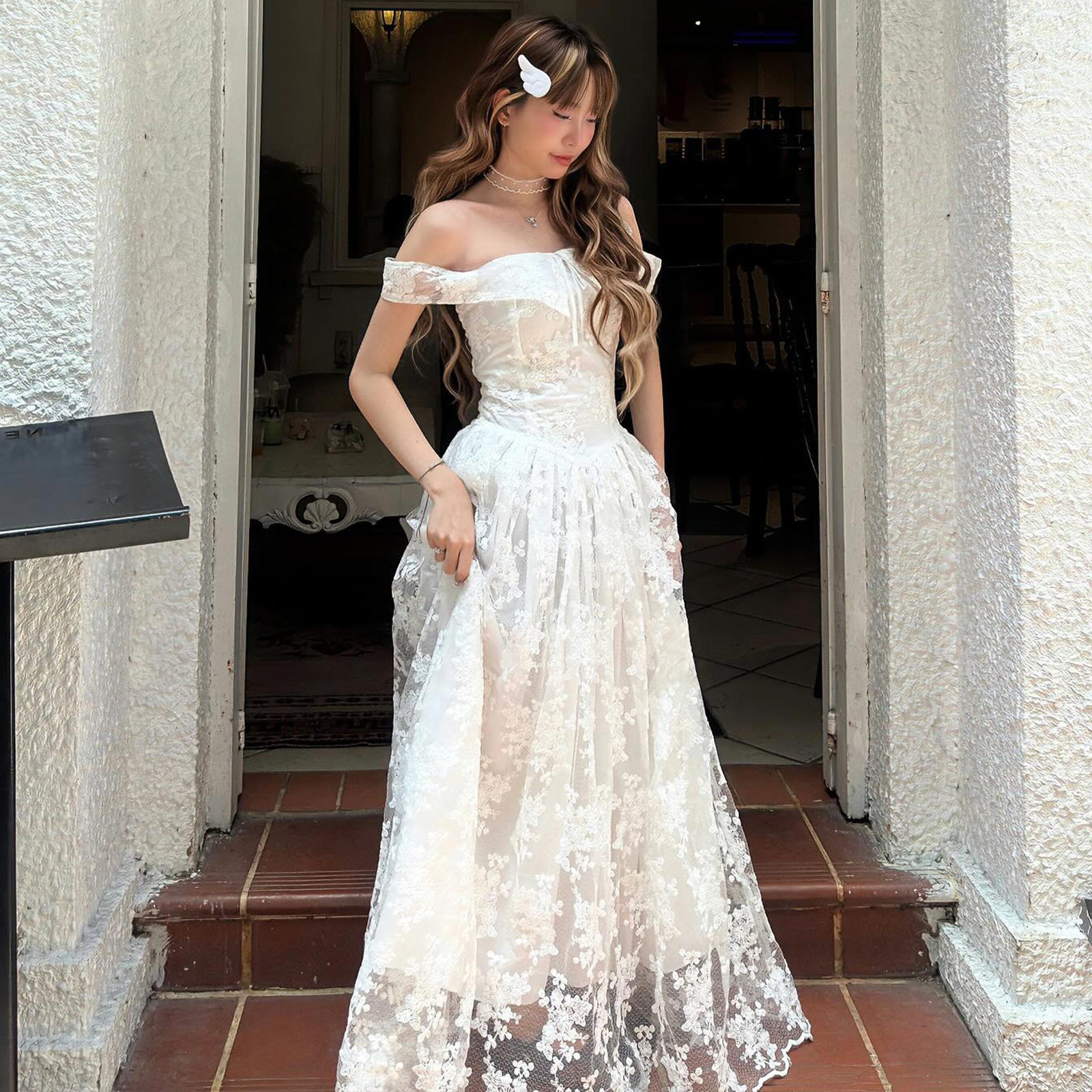 Elegant Off Shoulder Sleeveless Dress French Style Sweet Aesthetic High Quality Fabric Spring Summer Occasion