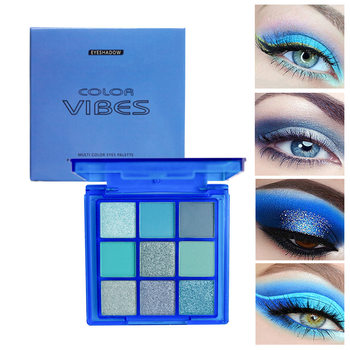 Cross-Border Cosmetics Blue Eye Shadow 9-Color Eye Shadow Anti-Sweat Quality Klein Blue Cos Music Festival Makeup