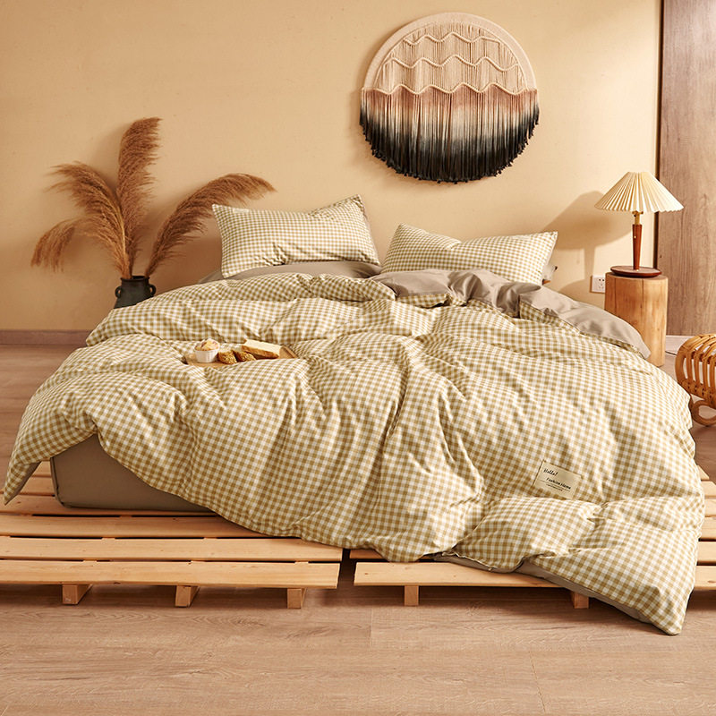 Four-piece Japanese-style Naked Sleeping Student Dormitory Three-piece Set Good Product Washed Cotton Bed Sheet Quilt Cover Bedding Bed Cover