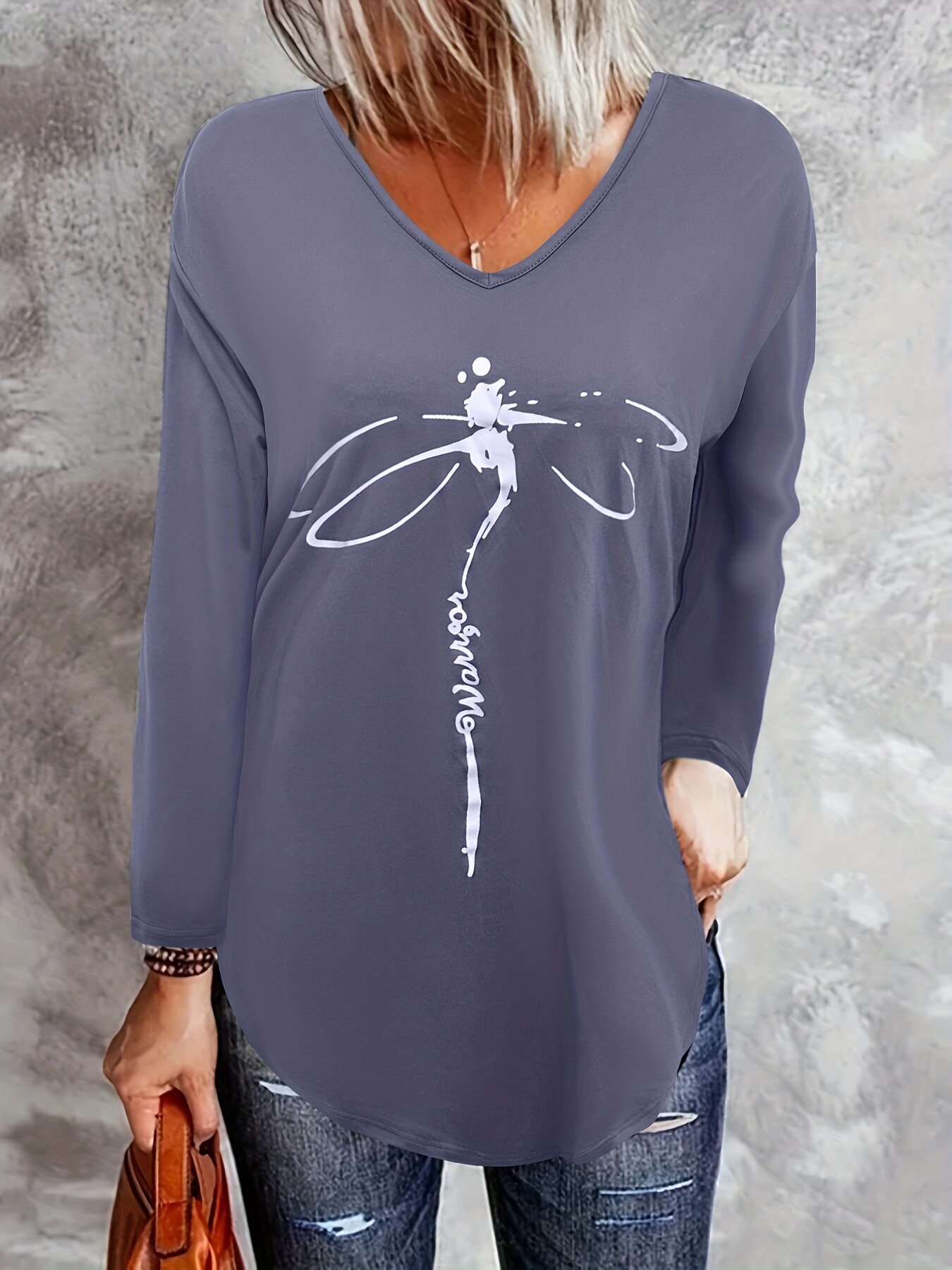 Womens Loose Fit Long Sleeve T Shirt V Neck Bamboo Fabric Summer Style Wholesale Available customizable