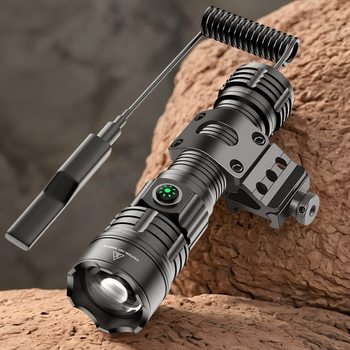 Cross-Border Hot Selling Tactical Strong Light Flashlight Long-Range Zoom Lighting Wire-Controlled Rat Tail Flashlight Crooked Neck Bracket Ce Certification