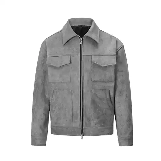 Autumn and Winter High Street American suede fashion brand multi-pocket shorts lapel casual jacket men's zipper high waist thick coat