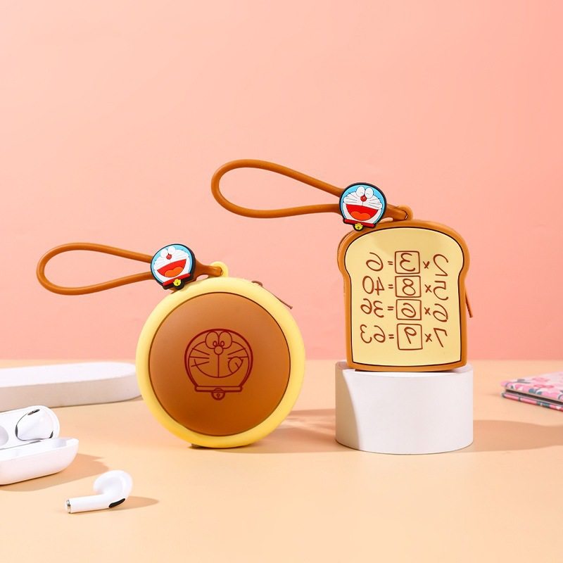Officially Licensed Doraemon Bread Coin Purse 3D Silicone Keychain Bag Memory Dorayaki Earphone Case Storage