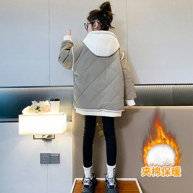 女童秋冬款棉衣外套2023新款中大童棉服女孩秋冬装夹棉连帽棒球服