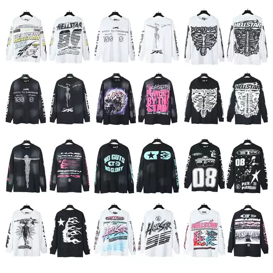 Cross-border wholesale Hellstar Hell Star TShirt autumn beautiful tide high street loose long sleeve T-shirt for men and women tide