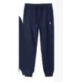 Navy blue pants with white label