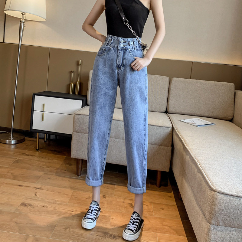 High Waisted Womens Denim Pants Korean Style Slim Fit Cropped Length Versatile for Spring Summer Wholesale