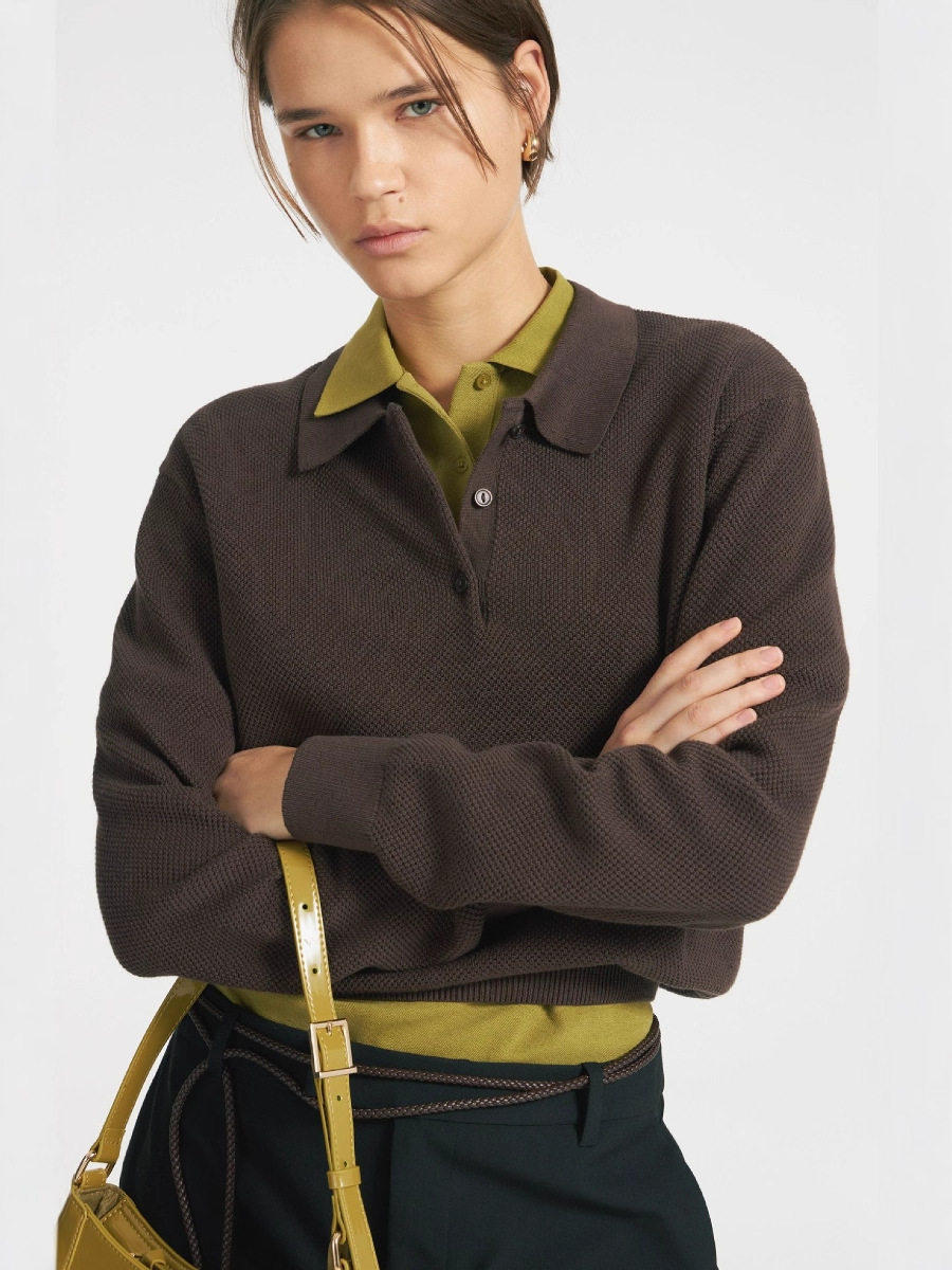 Womens Solid Color Polo Neck Sweater Casual Knit Pullover Versatile Style for Autumn and Winter Wholesale Available