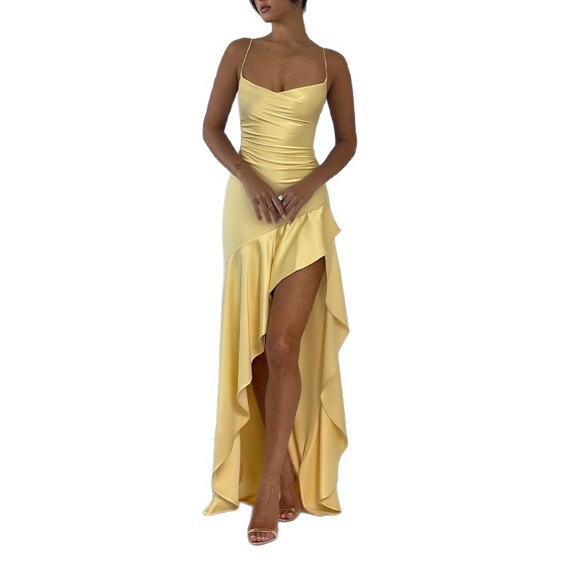 Elegant Solid Color Irregular Hem Dress Womens Summer Collection Stylish and Chic Perfect for Parties and Events