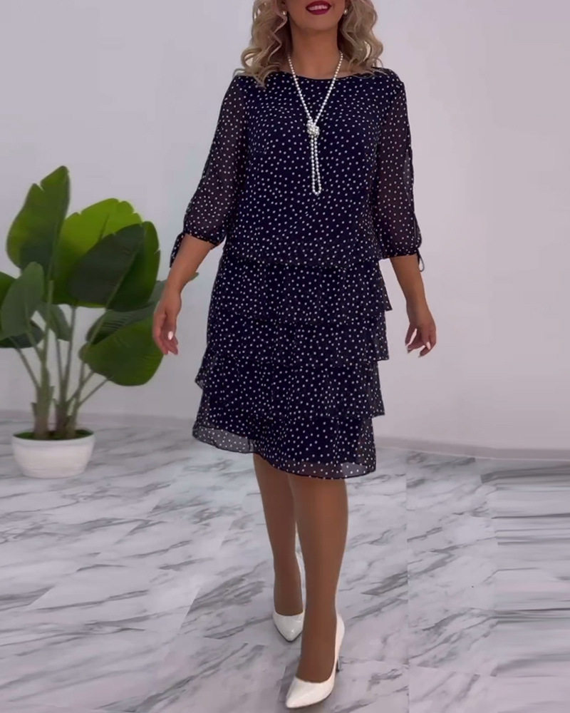 Elegant Floral Polka Dot Cake Dress Round Neck Long Sleeve Autumn Fashion Perfect for Parties and Events Wholesale