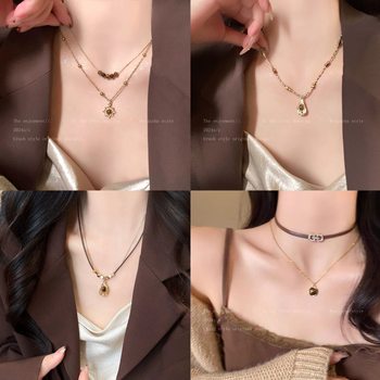 Tiger's Eye Natural Woven Necklace Women's Autumn and Winter Maillard Middle Ancient Accessories 2024 New High-end Sense Woolen Chain