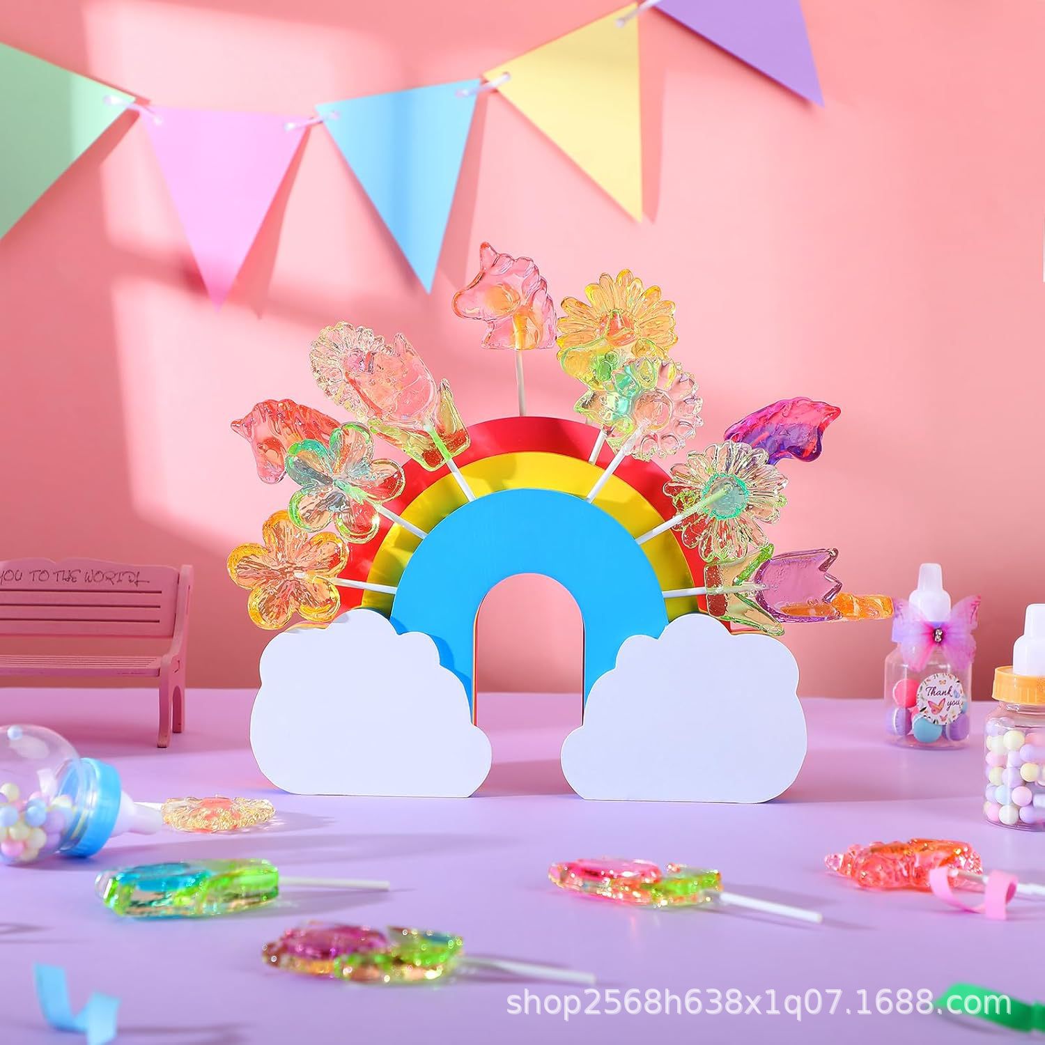 Wooden Lollipop Storage Rack Kidsren's Birthday Party Rainbow-Shaped Candy Storage Display Rack Desktop Candied Hawthorn Rack