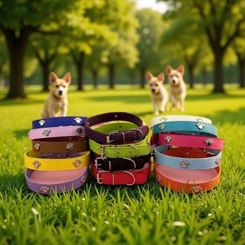 Cross-border Pet Products Dog Neck Ring Multi-color Optional Large, Medium and Small Dog Punk Style PU Footprint Collar