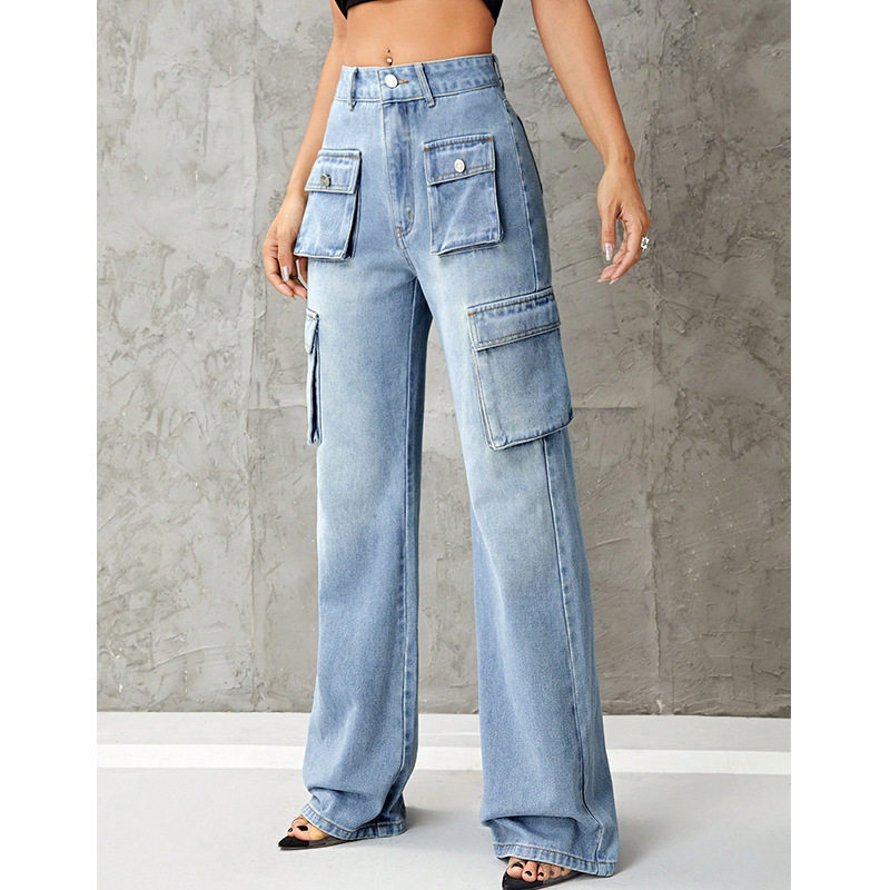 High Waisted Denim Cargo Pants Slim Fit Trendy Style Casual Wear Wholesale Available bulk order