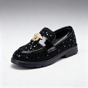 New 2025 Fashion Unisex Loafers Korean Style Rhinestone Huidong Children's Shoes leathershoes Black Small Leather Shoes