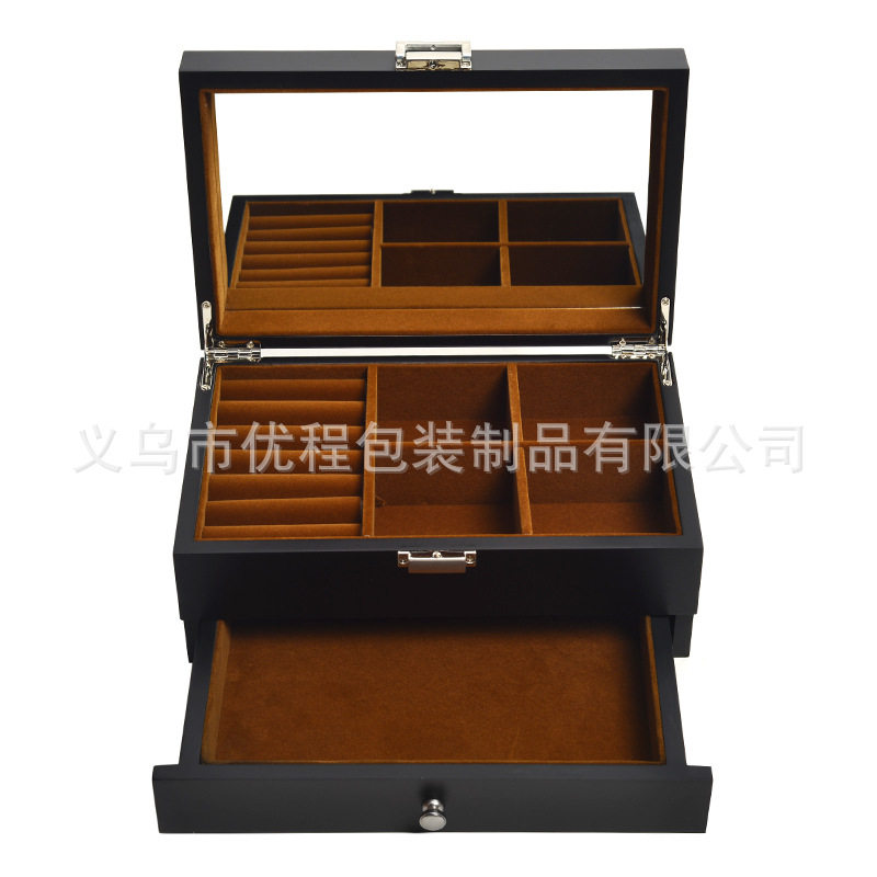 Spot New Double Layer Jewelry Box Black Matte Paint Watch Box with Mirror Jewelry Storage Box Jewelry Box