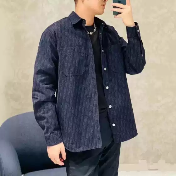 2025 New Official Website Cd Presbyopic Full Printed Letter Logo Denim Shirt Men's Long-Sleeved Shirt Women's Jacket