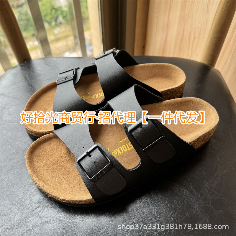 Cross-Border Export Bk Birkenstock Shoes Arizona Slippers Genuine Leather Cork Sandals Outer Wear Men's and Women's Sandals Birkenstock Shoes Summer