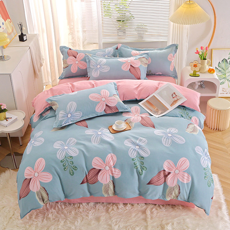 Ins Fresh Cotton Sanding Four-piece Set Simple Striped Thickened Bed Sheet Quilt Cover Cotton Bedding Three-piece Set