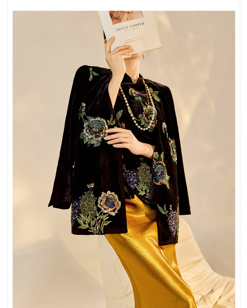 Áo vest nữ dáng gile thêu sequin chất liệu tơ tằm phối polyester — Áo Vest Vàng Đen (Giao Hàng Ngay), Áo Vest Vàng Đen (Giao Hàng Trong 7 Ngày)