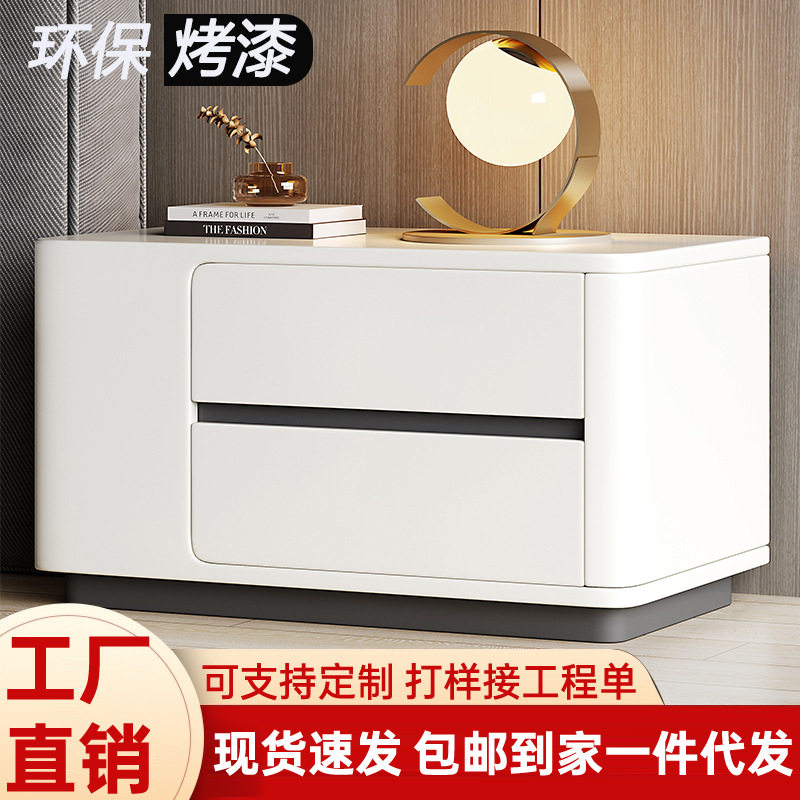 Italian Minimalist Solid Wood Lacquered Bedside Table, Large Size, Simple Modern Home Bedroom Bedside Cabinet with a High-End Luxury Feel