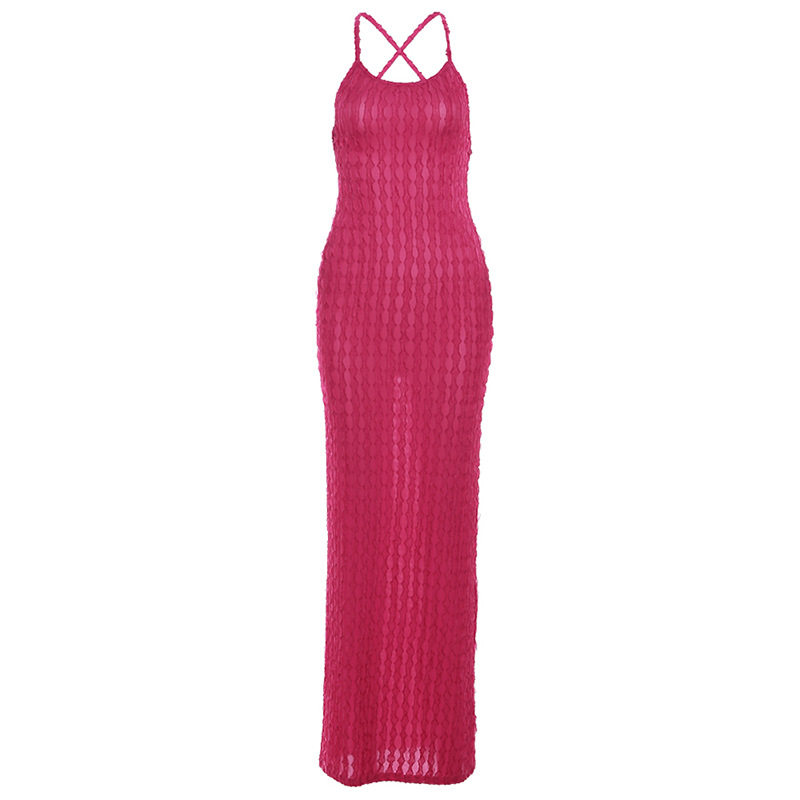 Spring Womens Dress Sleeveless Backless Solid Color Popcorn Texture Casual Chic for Parties Wholesale Available