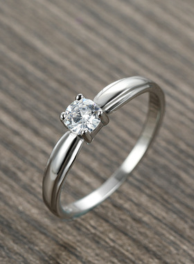 跨境925银通体银四爪锆石戒指简约个性级感指环戒指