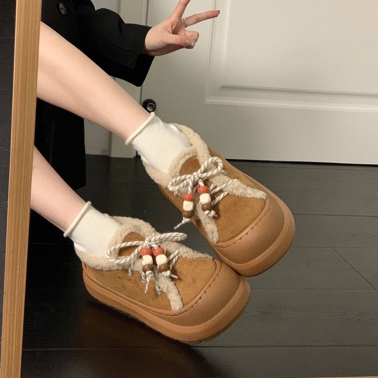 Furry Fur Integrated Thickeneded 2025 Thick-Soled Autumn and Winter Korean Style Fleece-Lined Retro New Birkenstock Shoes Snow Boots for Women