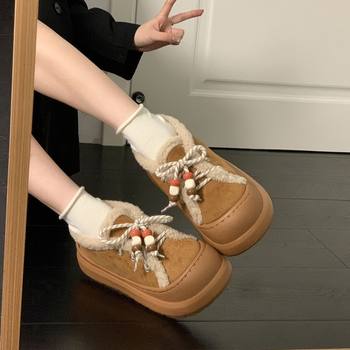Furry Fur Integrated Thickeneded 2025 Thick-Soled Autumn and Winter Korean Style Fleece-Lined Retro New Birkenstock Shoes Snow Boots for Women