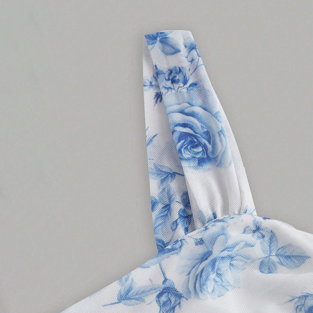Summer Womens Bodycon Dress Blue and White Porcelain Print Backless Strapless Mermaid Hem Perfect for Parties