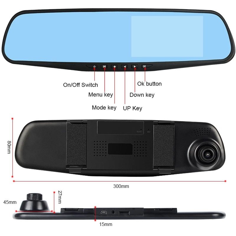 Rearview mirror driving recorder double lens 4.19 inch car monitoring 1080P front and rear double recording recorder