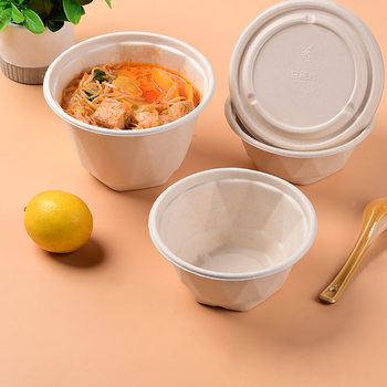 Thickened disposable paper bowl meal bowl noodle bowl salad fruit round packing box round bowl soup bowl sugarcane pulp degradable