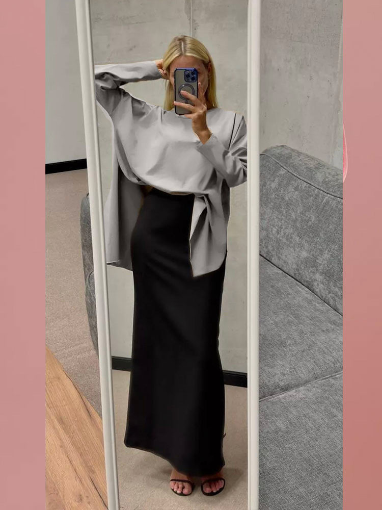 Womens Long Sleeve T Shirt Loose Fit Cotton Fabric Split Hem Casual Spring and Autumn Wear Wholesale Available