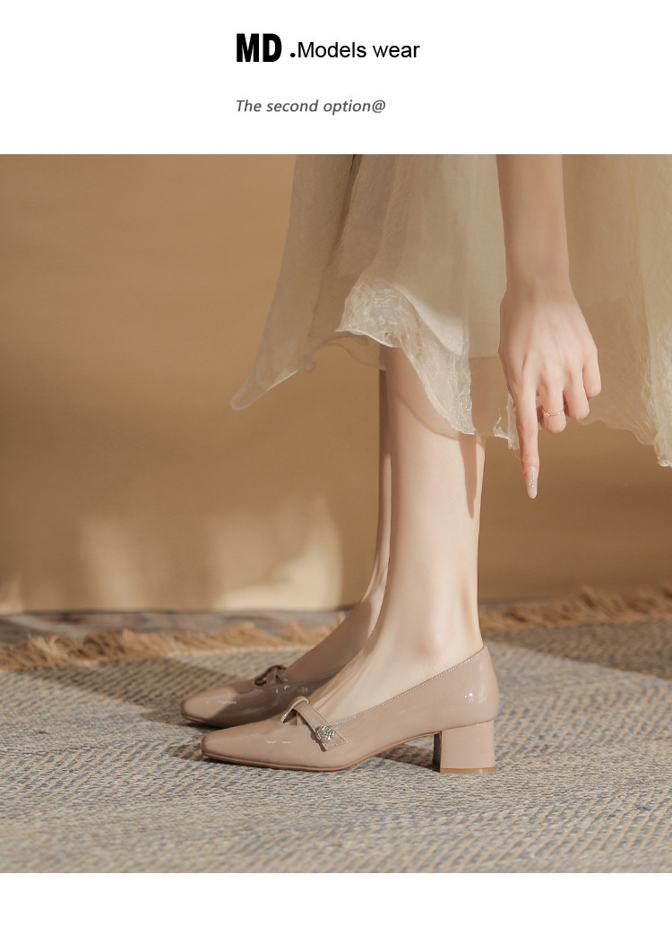 Giày cao gót nữ mũi vuông gót thô 4.3cm phong cách thanh lịch — màu đen, Màu nude, Màu trắng