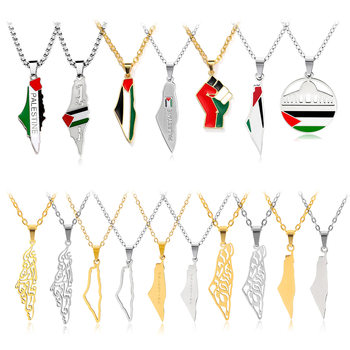 Cross Border Hot Free Palestine Flag Necklace Gold Oil Drop Metal Fist Pendant Accessories in stock