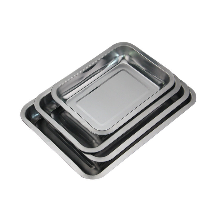 Stainless Steel Square Plate Barbecue Plate Grilled Fish Plate Household Rectangular Tray Stainless Steel Dinner Plate Prep Plate Commercial Use
