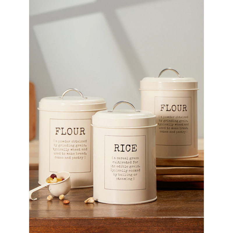 European Retro Style Household Storage Kitchen Tableware Bucket Rice Bucket Flour Bucket Seasoning Jar Rust-Proof Metal Gift
