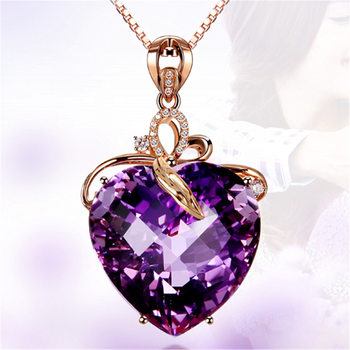 Trembling Heart-shaped Amethyst Pendant Plated with 18K Gold Color Gem Natural Purple Diamond Necklace Women's Clavicle Chain