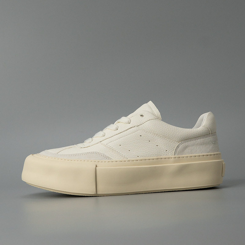 Giày sneaker nam da bò đế dày phong cách tối giản — Màu trắng