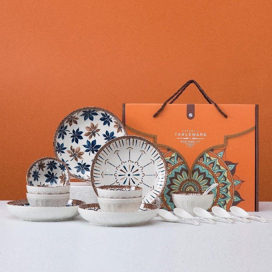 Gathering pottery bohemian woven rattan series company opening activities hand gift wholesale group purchase ceramic tableware