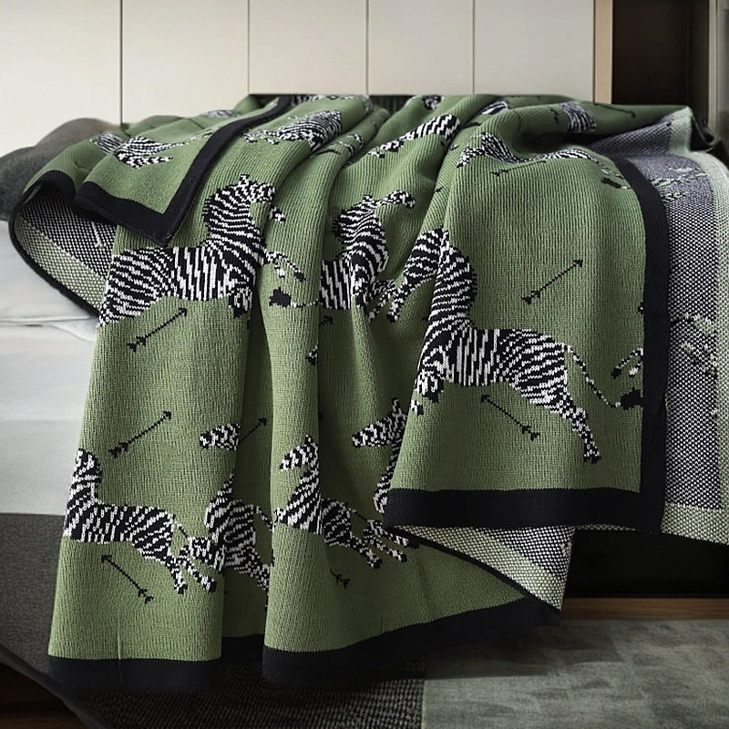 A34 Zebra Pattern Knitted Casual Blanket for Nap, Office Blanket, Sofa Air Conditioning Blanket, Bed Cover, Versatile