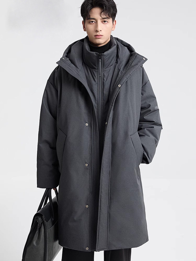 Shopping Mall Style 2024 Winter New High-End Hooded Mid-Length Parka down Jacket Men's Thickeneded Warm Jacket