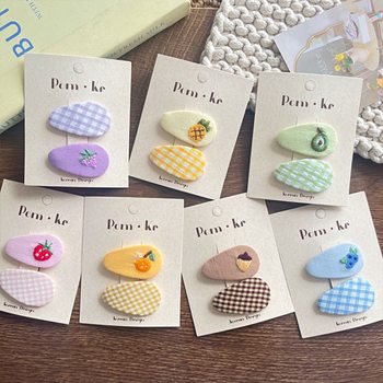 New Sweet Candy-Colored Fabric Bow Hairpin for Girls, Cute Embroidered Fruit Children's Hair Clip Accessory