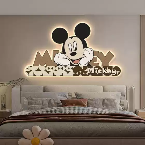 Mickey Bedroom Bedside Hanging Painting Cartoon Animation Luminous Lamp Painting Boy Girl Kidsren's Room Decoration Painting Restaurant Mural