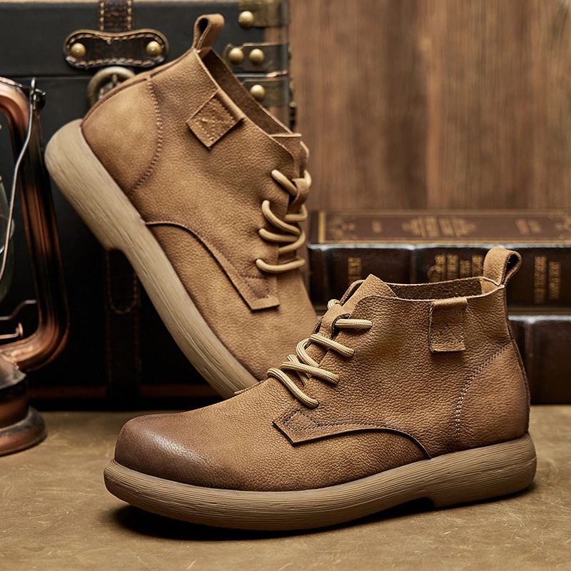 Fleece-lined  Thick Heel Retro Leather Martin Boots