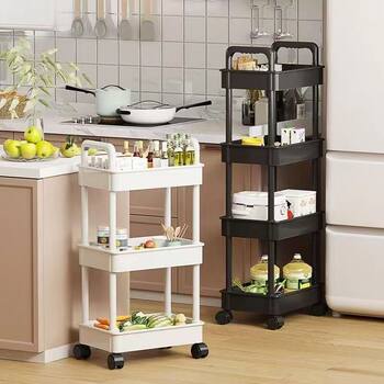 Kitchen Multi-functional Storage Rack Mobile Trolley Floor Multi-layer Storage Rack Bookshelf Snack Fruit and Vegetable Storage Rack