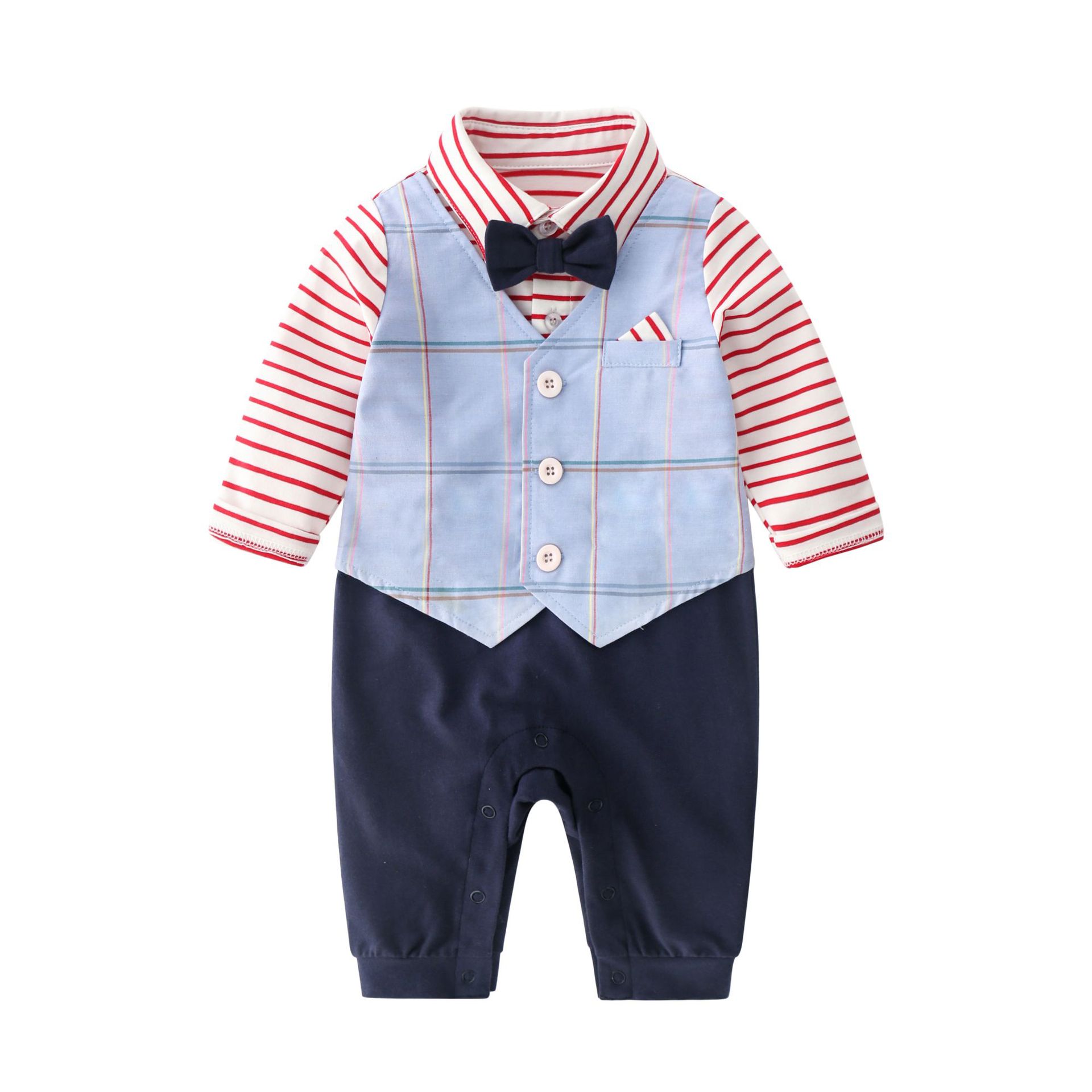 Baby Clothes Spring and Autumn Baby Boy Handsome Gentleman Ha Clothes Newborn One Hundred Days Old Dress Baby One-piece Clothes