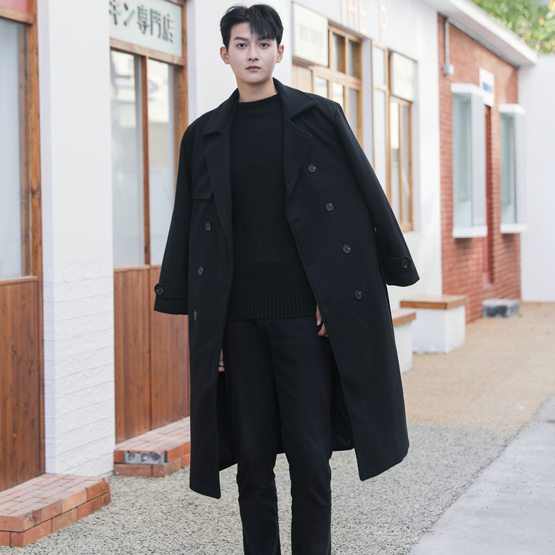 Mens Wool Blend Overcoat Mid Length Loose Fit Warm Thickened Design Winter Fashion