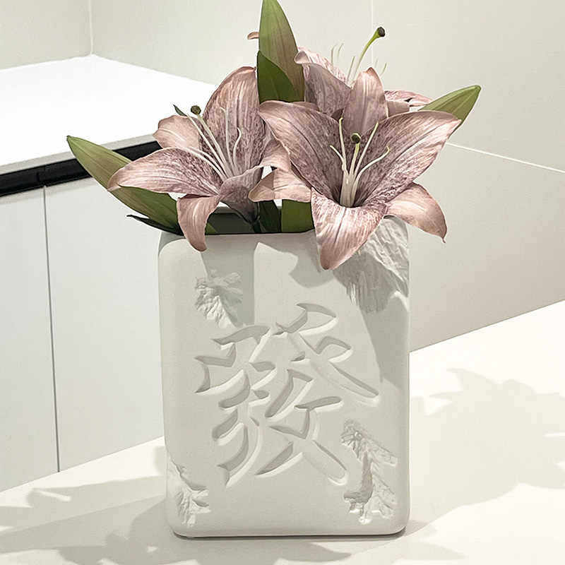 创意麻将造型发财陶瓷花瓶插花高级感摆件ins风软装家居装饰品