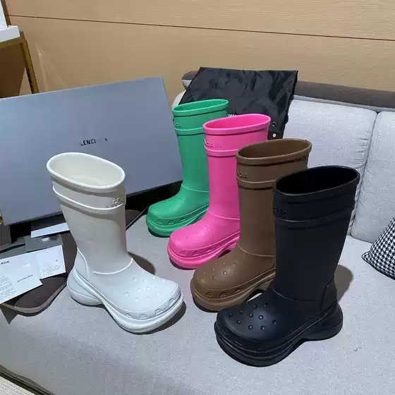 Trendy Knee-High Rain Boots, Street Style, Height-Increasing, Versatile, Slimming, Non-Slip Thick-Soled, Ashi Fashion Paris